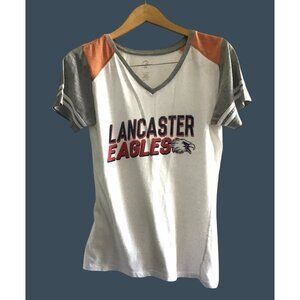 Lancaster Eagles Women's V-Neck T-Shirt Short Sleeves & Color Block Design Small